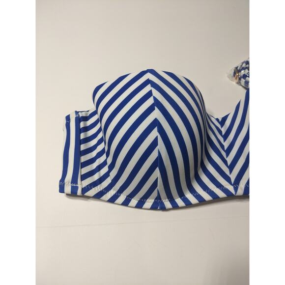 Shade & Shore Bikini Top Striped Bandeau Light Lift 32B Blue White Swimsuit Pool - Picture 3 of 11